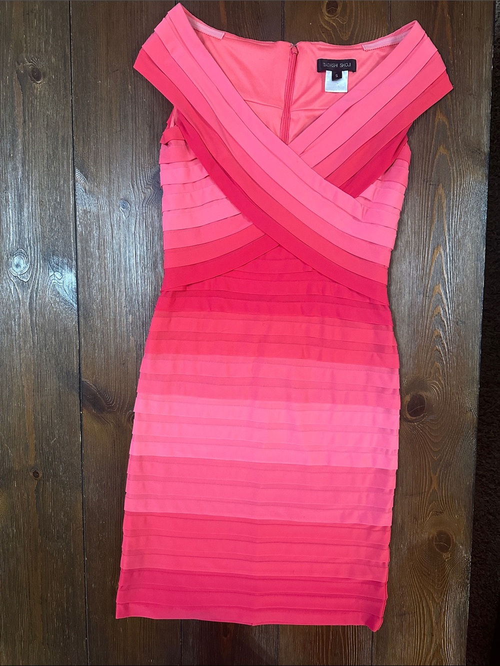 Tadashi Shoji Pink Ombre Off the Shoulder Bandage Dress